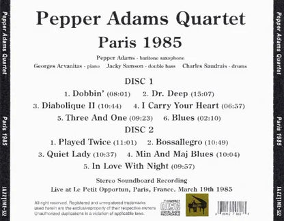 Cuarteto Pepper Adams / París 1985 CAJA DE SONIDO ESTÉREO (2 CD)