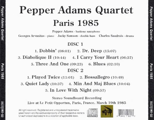 Cuarteto Pepper Adams / París 1985 CAJA DE SONIDO ESTÉREO (2 CD)
