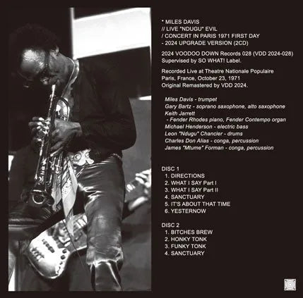 MILES DAVIS / EN DIRECTO "NDUGU" EVIL CONCERT EN PARÍS 1971 ACTUALIZACIÓN DEL PRIMER DÍA 2024 (2 CD)