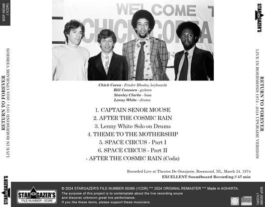 RETURN TO FOREVER / LIVE IN ROERMOND 1974 - 2024 UPGRADE VERSION SOUNDBOARD (1CDR)