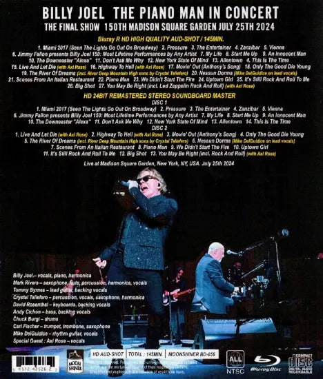 BILLY JOEL / THE FINAL SHOW 150.º MADISON SQUARE GARDEN 25 DE JULIO DE 2024 Placa de sonido estéreo Master (1 hab. + 2 cd. adicionales)