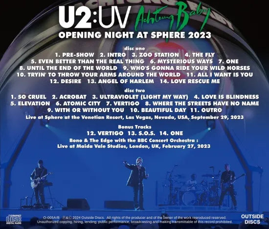 U2 / OPENING NIGHT AT SHERE 2023 MULTIPLE IEM+AUD MASTER EDITION (2CD)