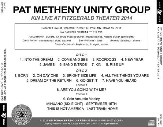 PAT METHENY UNITY GROUP / KIN DAL VIVO AL FITZGERALD THEATER 2014 (2CDR)