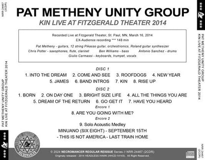 PAT METHENY UNITY GROUP / KIN DAL VIVO AL FITZGERALD THEATER 2014 (2CDR)