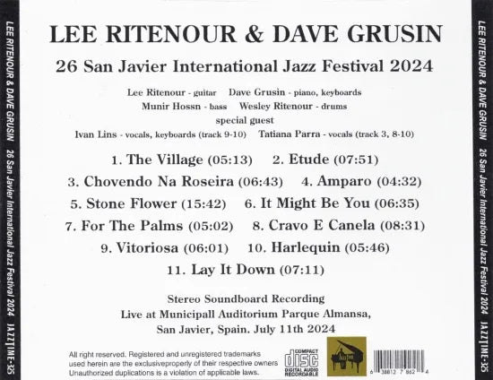 LEE RITENOUR &amp; DAVE GRUSIN / 26 Festival Internacional de Jazz de San Javier 2024 CAJA DE SONIDO (1 CDR)