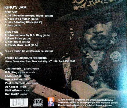 Jimi Hendrix y BB King con Al Kooper, Elvin Bishop, Paul Butterfield Blues Band / King's Jam SOUNDBOARD (2CDR)