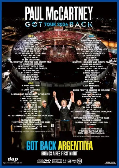 PAUL McCARTNEY / GOT BACK ARGENTINA 2024 BUENOS AIRES PRIMA NOTTE (2CD+1DVD)