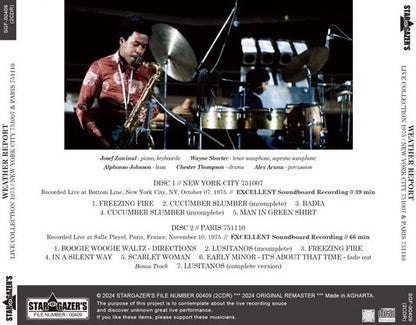 WEATHER REPORT / LIVE COLLECTION 1975 NEW YORK CITY 751007 AND PARIS 751110 (2CDR)