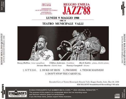 SONNY ROLLINS QUINTET / LIVE IN REGGIO EMILIA 1988 (1CDR)