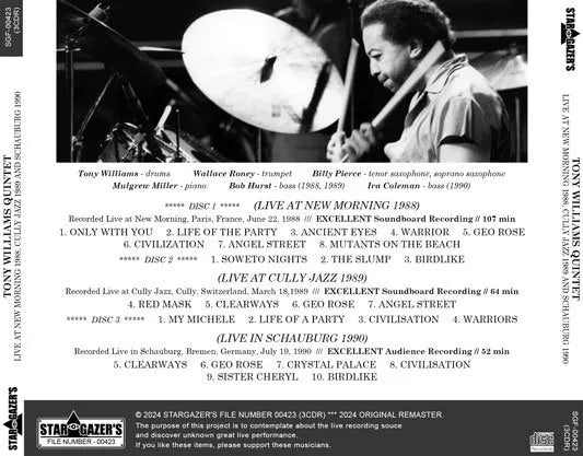 TONY WILLIAMS QUINTET / LIVE AT NEW MORNING 1988, CULLY JAZZ 1989 AND SCHAUBURG 1990 (3CDR)