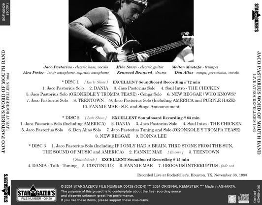 JACO PASTORIUS WORD OF MOUTH BAND / LIVE AT ROCKEFELLER'S 1983 (3CDR)