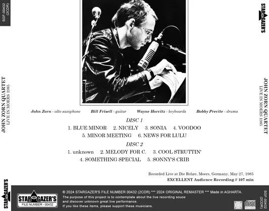 JOHN ZORN QUARTET / LIVE IN MOERS 1985 (2CDR)