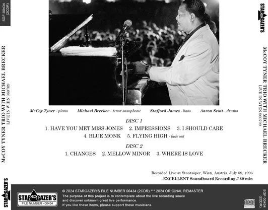 McCOY TYNER TRIO WITH MICHAEL BRECKER / LIVE IN WIEN 960709 (2CDR)