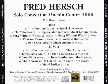 Fred Hersch / Solo Concert at Lincoln Center 1999 (2CDR)