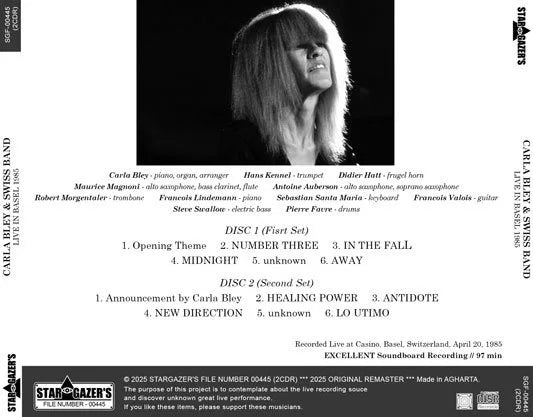 CARLA BLEY & SWISS BAND / LIVE IN BASEL 1985 (2CDR)
