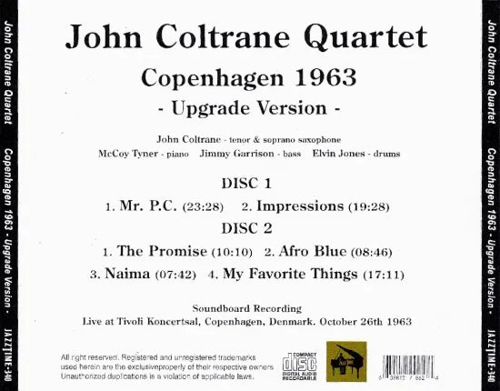 John Coltrane Quartet / Copenhagen 1963 Upgrade Version Soundboard (2CDR)