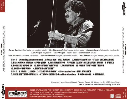 SANTANA / LATE SHOW AL TEMPIO MASSONICO DI DETROIT 1979 (2CDR)