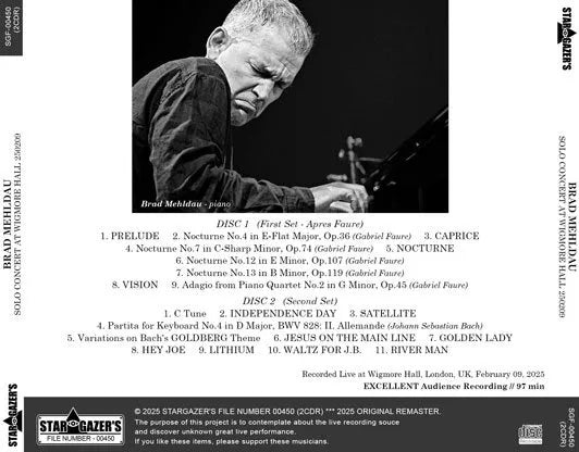 BRAD MEHLDAU / SOLO CONCERT AT WIGMORE HALL 250209 (2CDR)