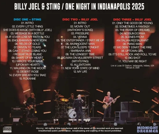 BILLY JOEL & STING / ONE NIGHT IN INDIANAPOLIS 2025 (3CDR)