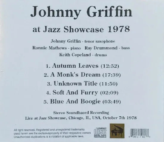 Johnny Griffin / at Jazz Showcase 1978 STEREO SOUNDBOARD (1CDR)