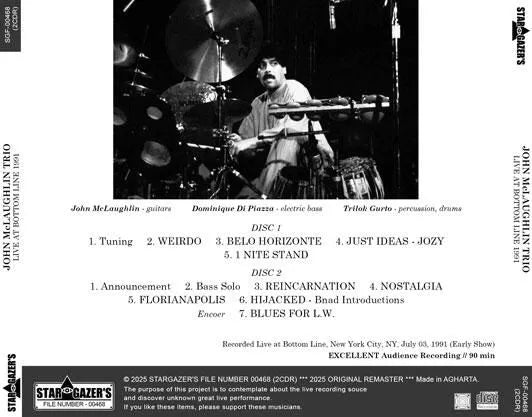JOHN McLAUGHLIN TRIO / EN DIRECTO EN BOTTOM LINE 1991 (2CDR)