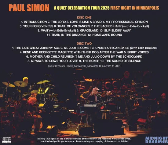 PAUL SIMON / A QUIET CELEBRATION TOUR 2025 PRIMERA NOCHE EN MINNEAPOLIS (2CDR)