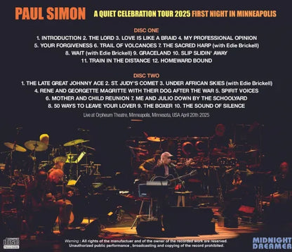 PAUL SIMON / A QUIET CELEBRATION TOUR 2025 PRIMERA NOCHE EN MINNEAPOLIS (2CDR)