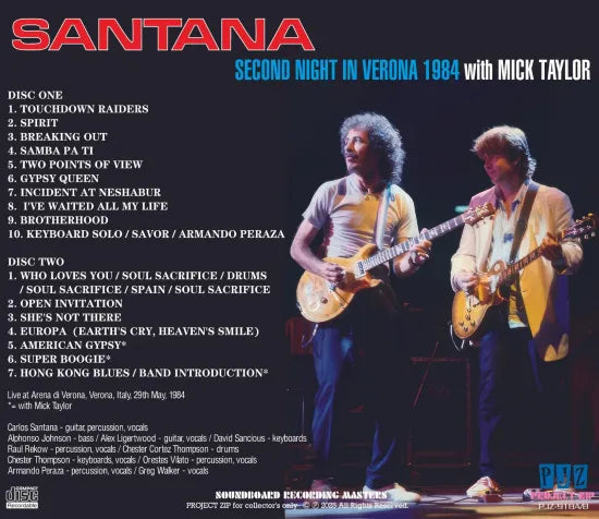 SANTANA / SECOND NIGHT IN VERONA 1984 with MICK TAYLOR (2CDR)