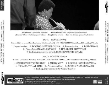 WEATHER REPORT / LIVE COLLECTION 1973 MASSACHUSETTS LENOX 730902 AND BOSTON 731029 (2CDR)