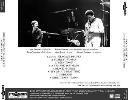 WEATHER REPORT / LIVE AT ROYAL OAK THEATRE 771129 (1CDR)