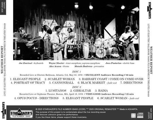 WEATHER REPORT / LIVE AT ELECTRIC BALLROOM 760503 PLUS ORPHEUM THEATER 760418 (2CDR)