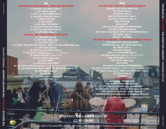 THE BEATLES / GET BACK THE ROOFTOP CONCERT【EXPANDED CD and DVD EDITION】Soundboard & Pro Shot (1CD+1DVD)