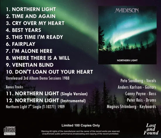 MADISON / NORTHERN LIGHTS UNRELEASED 3RD ALBUM DEMO SESSIONS (1CDR)