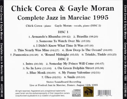 Chick Corea & Gayle Moran / Complete Jazz in Marciac 1995  SOUNDBOARD (2CDR)