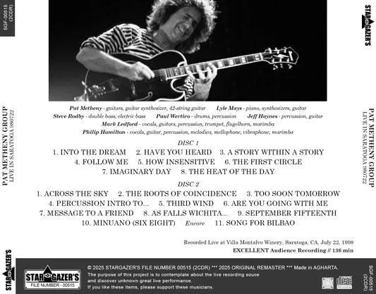 PAT METHENY GROUP / LIVE IN SARATOGA 980722 (2CDR)