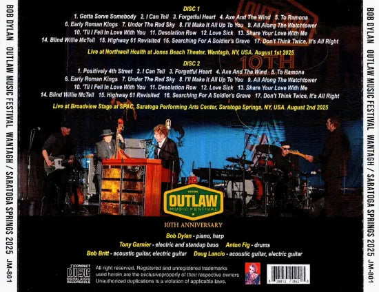 BOB DYLAN / OUTLAW MUSIC FESTIVAL WANTAGH & SARATOGA SPRINGS 2025 (2CDR)