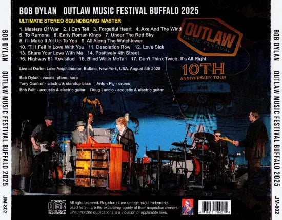 BOB DYLAN / OUTLAW MUSIC FESTIVAL BUFFALO 2025 STEREO SOUNDBOARD (2CDR)
