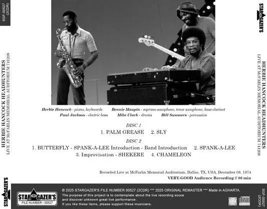 HERBIE HANCOCK HEADHUNTERS / LIVE AT McFARLIN MEMORIAL AUDITORIUM 741208 (2CDR)