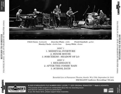 RETURN TO FOREVER / USA FINAL IN 2011 LIVE AT PARAMOUNT THEATER 110924 (2CDR)