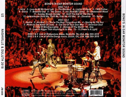 U2  / NASHVILLE & DULUTH 2018 BONO'S IN EAR MONITOR SOUND (4CDR)