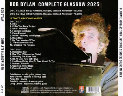 BOB DYLAN / COMPLETE GLASGOW 2025 ULTIMATE ALD SOUND MASTER (4CDR)