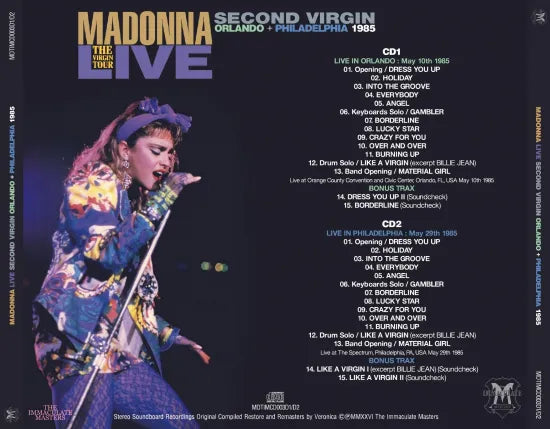 MADONNA / SECOND VIRGIN THE VIRGIN TOUR LIVE ORLANDO + PHILADELPHIA 1985 (2CD) STEREO SOUNDBOARD