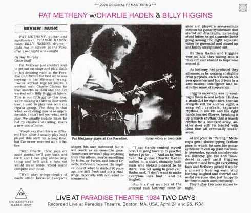 PAT METHENY TRIO / LIVE AT PARADISE THEATRE 1984 TWO DAYS (3CDR)