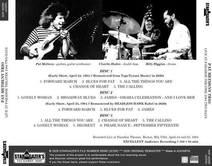 PAT METHENY TRIO / LIVE AT PARADISE THEATRE 1984 TWO DAYS (3CDR)
