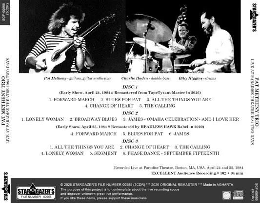 PAT METHENY TRIO / LIVE AT PARADISE THEATRE 1984 TWO DAYS (3CDR)