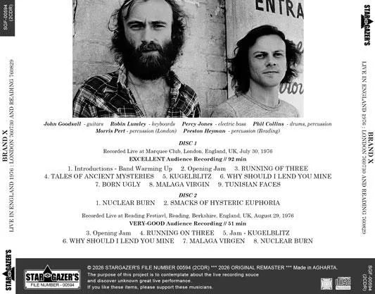 BRAND X / LIVE IN ENGLAND 1976 LONDON 760730 AND READING 760829 (2CDR)