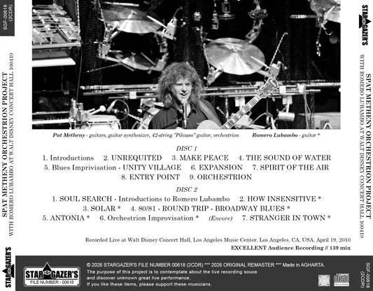 PAT METHENY ORCHESTRION PROJECT WITH ROMERO LUBAMBO / LIVE AT WALT DISNEY CONCERT HALL 100419 (2CDR)