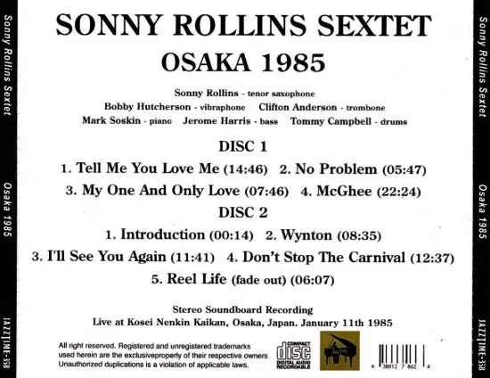 SONNY ROLLINS SEXTET / OSAKA 1985 STEREO SOUNDBOARD (2CDR)