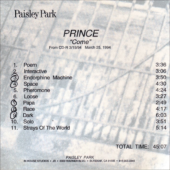 Prince / 2 Configuration "Come" Albums (1CDR+1CDR)