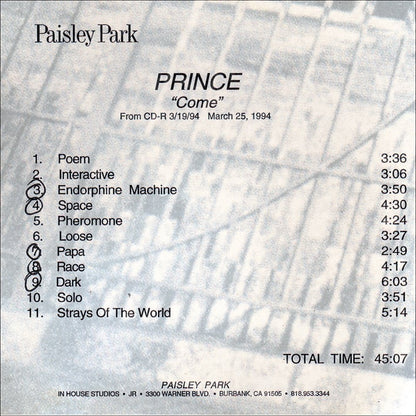 Prince / 2 Configuration "Come" Albums (1CDR+1CDR)